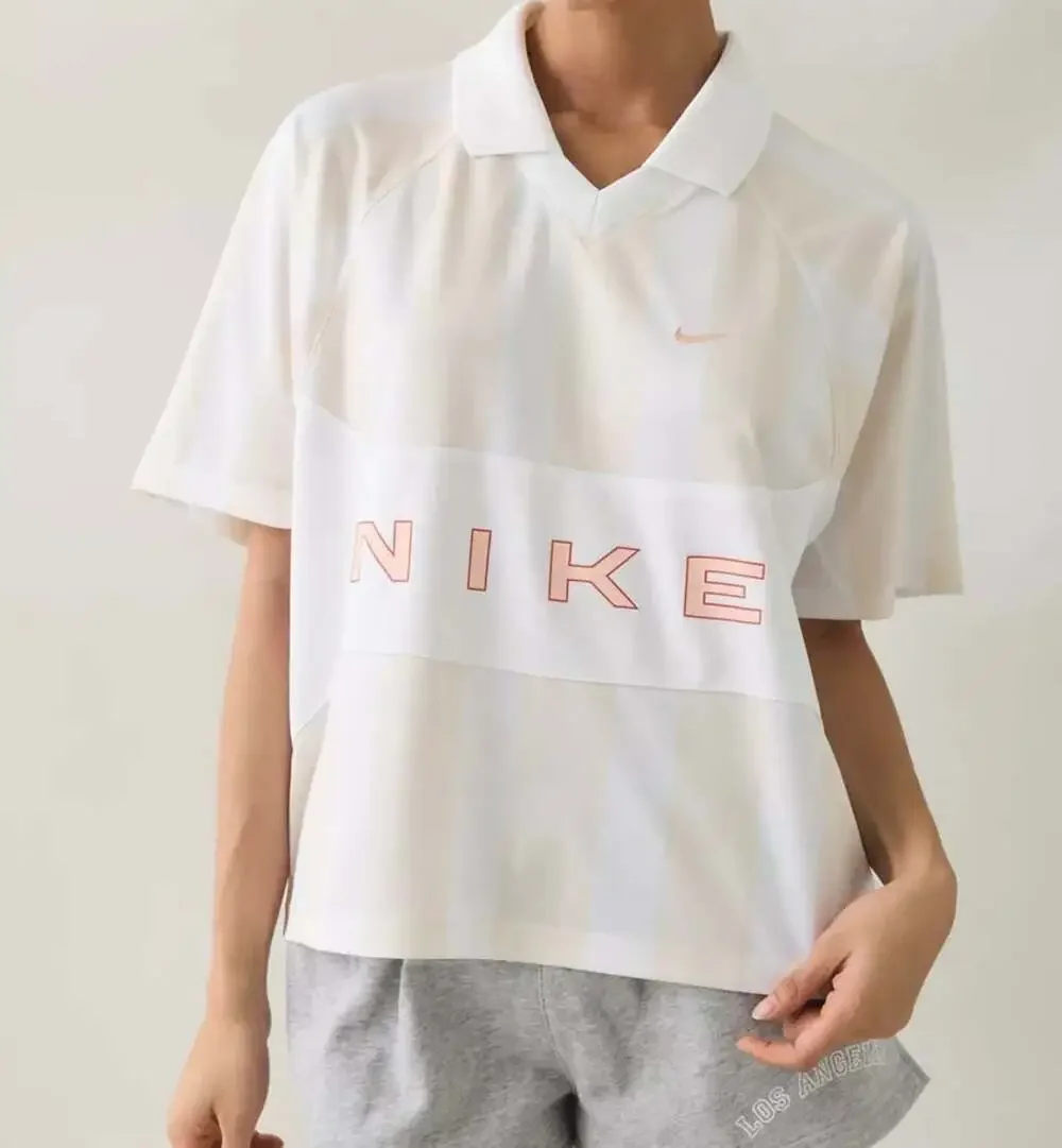 Nike Street oversized striped jersey in beige Size Small